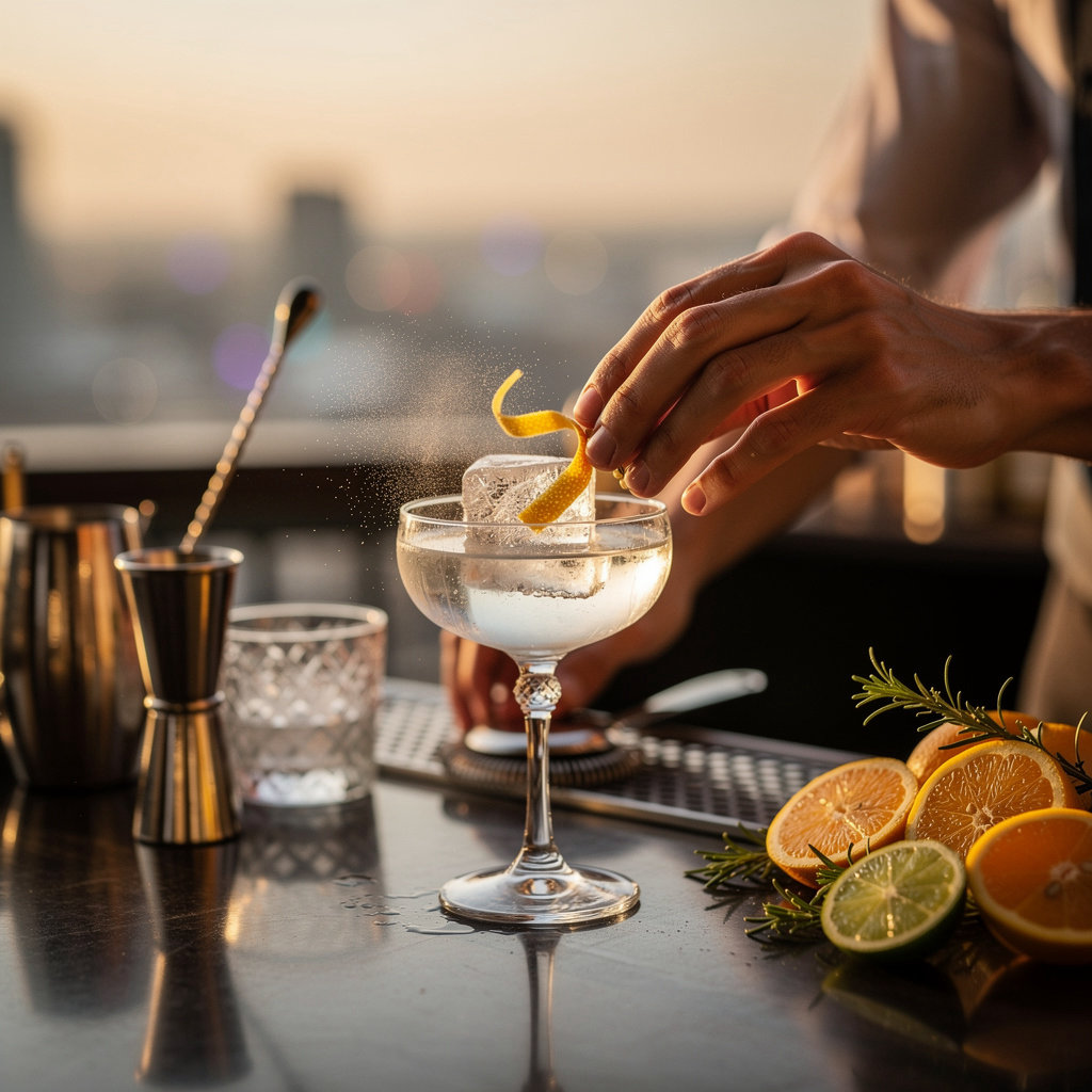 BARTINI Rooftop Bucharest sophisticated rooftop bar atmosphere with panoramic city views and craft cocktails